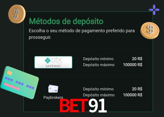 O cassino BET91 oferece uma grande variedade de métodos de pagamento